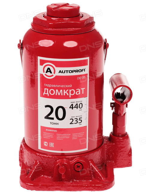 Домкрат бутылочный 20т. 235-440 мм защита от перегруза, AUTOPROFI DG-20