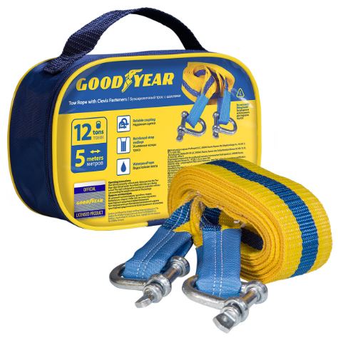 Трос буксировочный  12 тонн, 5 метров с шаклами Goodyear