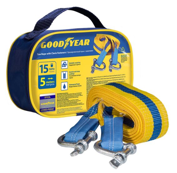 Трос буксировочный  15 тонн, 5 метров с шаклами Goodyear