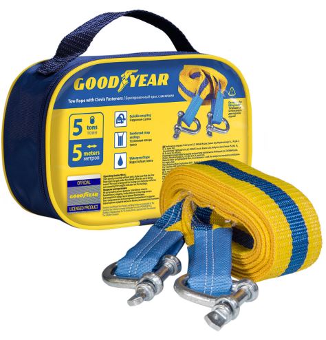 Трос буксировочный  5 тонн, 5 метров с шаклами Goodyear