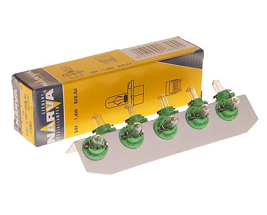 Автолампа BAX1.4W с зеленым патроном (BX8.4d) 12V NARVA /10/200