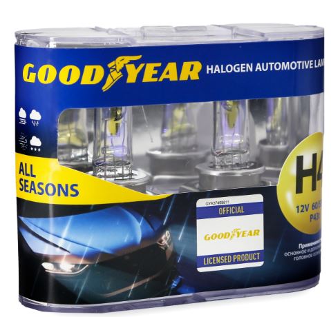 Лампа автомобильная галогенная Goodyear Н4 12V 60/55W P43t All seasons (бокс: к-т 2шт)