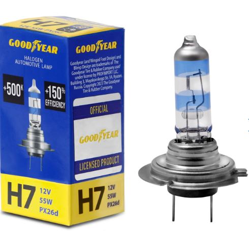 Лампа автомобильная галогенная Goodyear Н7 12V 55W PX26d Premium +150%