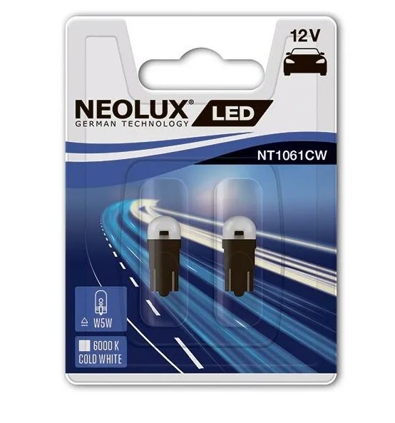 Автолампа W5W (W2.1*9.5D) LED COLD WHITE 6000К  (блистер, 2шт) 12V NEOLUX