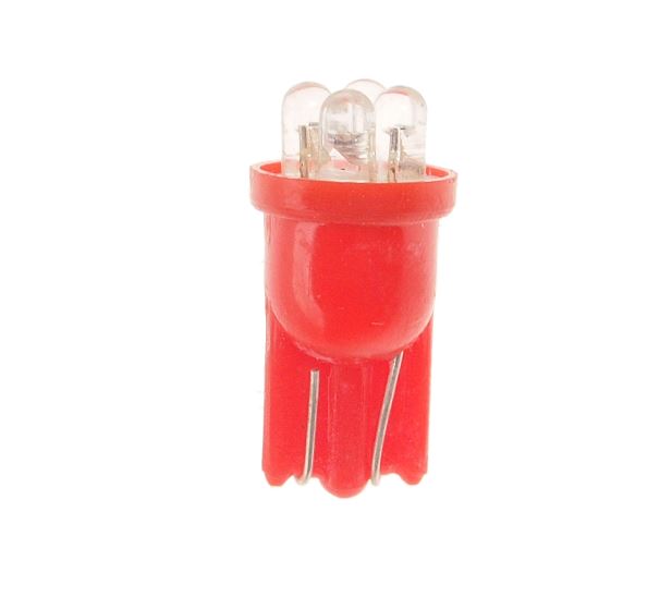 Автолампа светодиодная T10W (W2,1x9,5d) 4 LED RED 12V MEGAPOWER /10/100