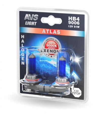 Автолампа галогенная AVS ATLAS  /5000К/ HB4/9006.12V.55W.блистер- 2шт.