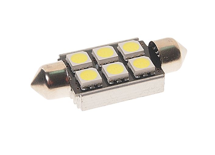 Автолампа светодиодная C5W (SV8,5) 6 SMD 5050 WHITE 6000K 39мм 24V MEGAPOWER /10/100