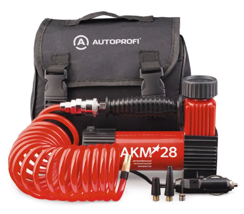 Компрессор  28 л/мин AUTOPROFI 12V/11A, 130W, 7 Атм, съемный шланг 3 м., кабель питания 3 м., питани