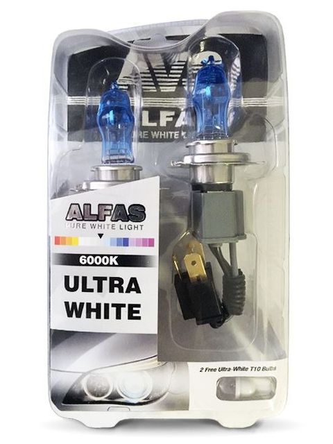 Автолампы газонаполненные AVS ALFAS Pure-White 6000К H4 12V 75/85W, комплект 2+2 (T-10) шт.