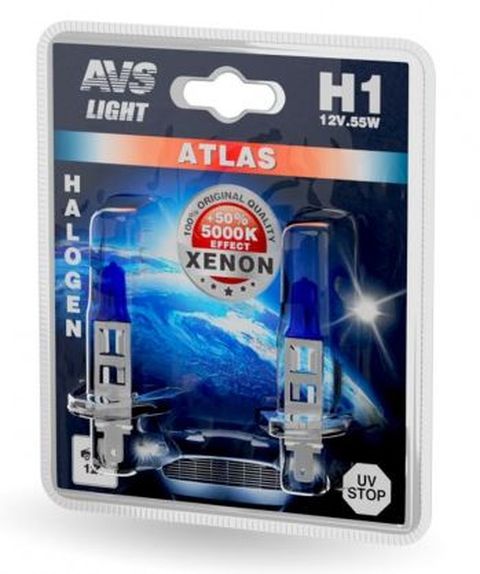 Автолампа галогенная AVS ATLAS  /5000К/ H1.12V.55W.блистер-2 шт.