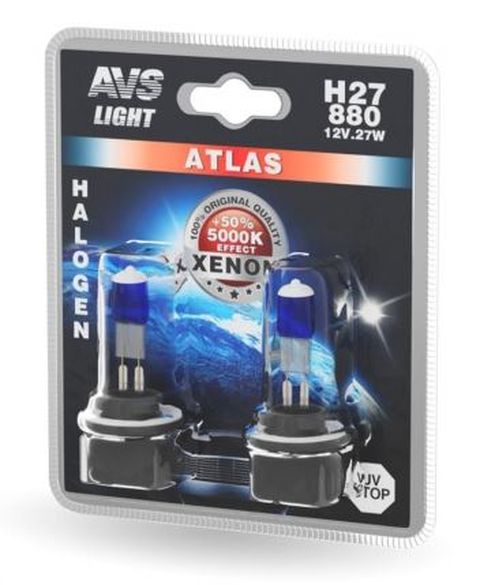 Автолампа галогенная AVS ATLAS  /5000К/ H27/880 12V.27W.блистер- 2шт.