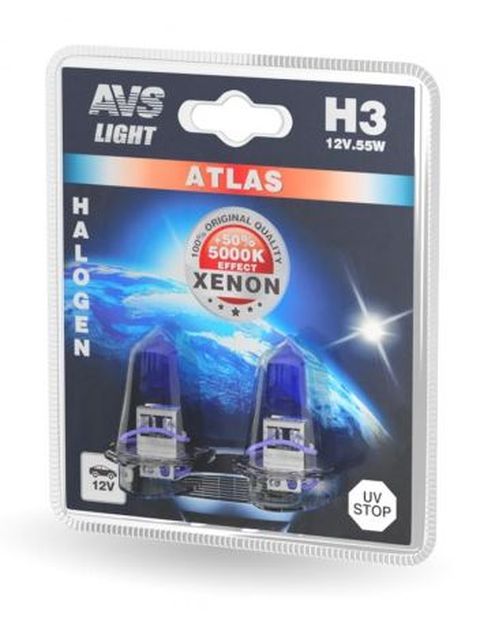 Автолампа галогенная AVS ATLAS  /5000К/ H3.12V.55W.блистер-2шт.