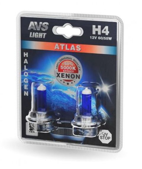 Автолампа галогенная AVS ATLAS  /5000К/ H4.12V.60/55W.блистер- 2шт.