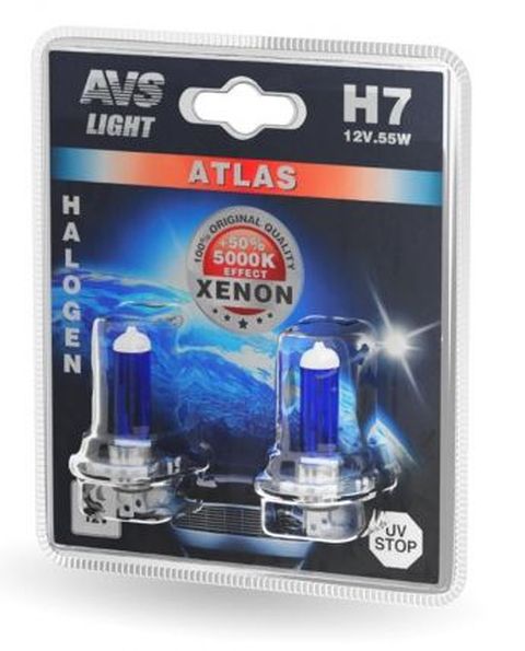 Автолампа галогенная AVS ATLAS  /5000К/ H7.12V.55W.блистер-2шт.