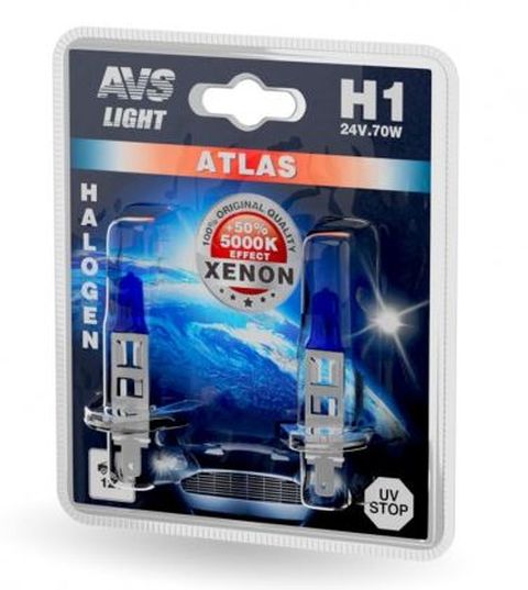 Автолампа галогенная AVS ATLAS  /5000К/ H1.24V.70W.блистер-2шт.