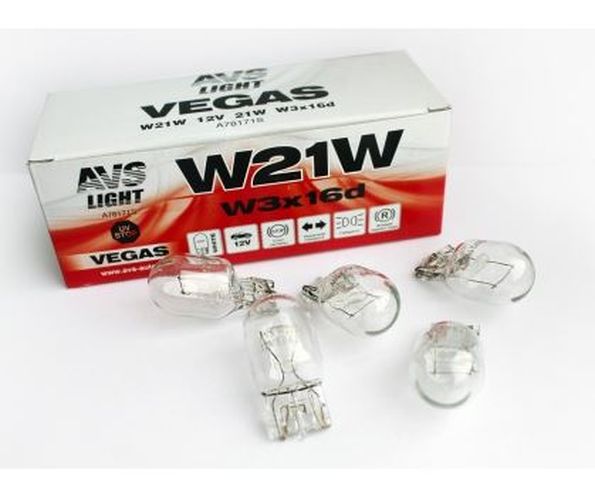 Автолампа AVS Vegas 12V. W21W(W3x16d) BOX(10 шт.)