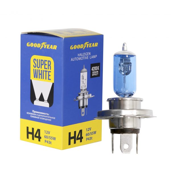Автолампа галогенная Goodyear Н4 12V 60/55W P43t Super White