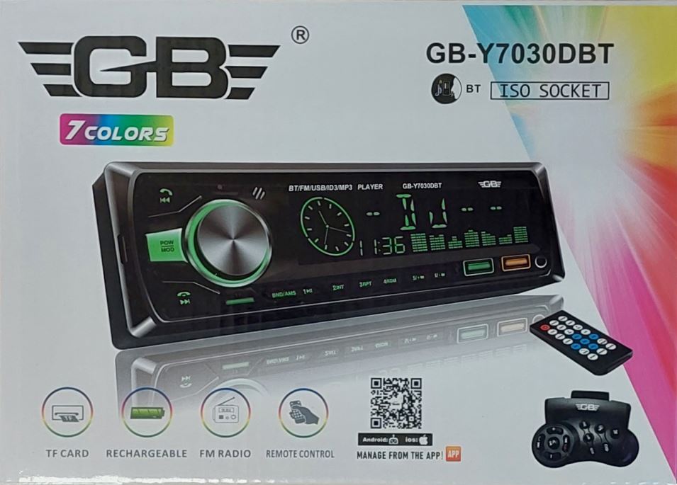 А/маг.  " GB" GB-7030DBT блютуз, пульт, джойстик, 7 цветов подсветки