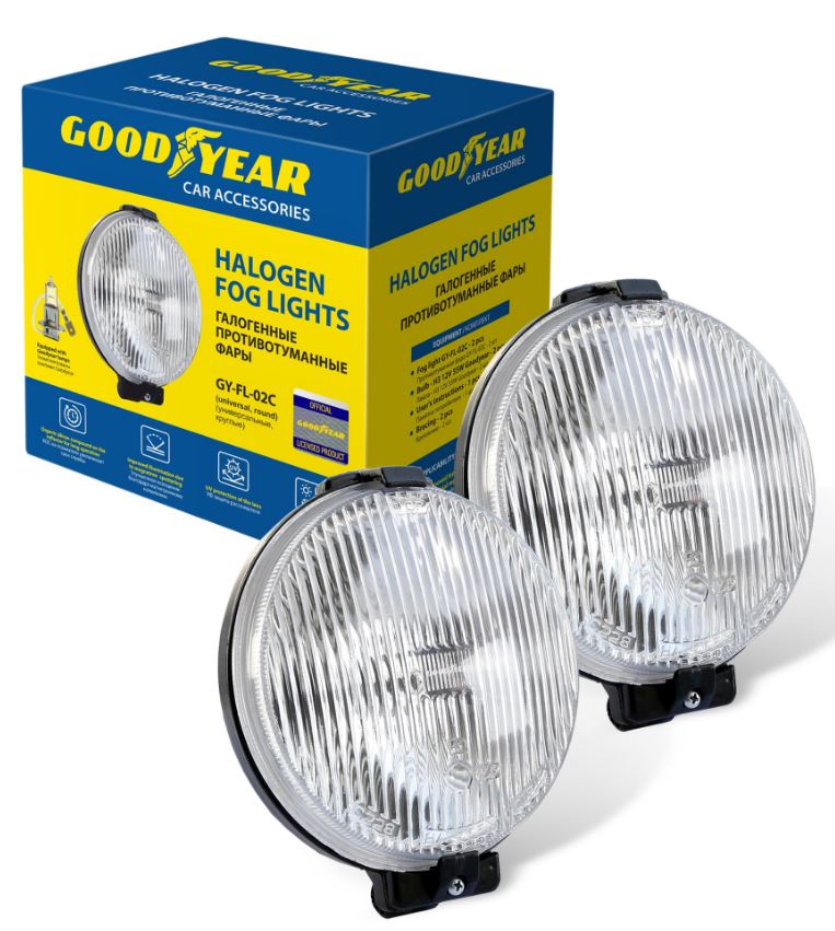 Фары противотуманные галогенные универсальные Goodyear с лампами Н3 (круглые)