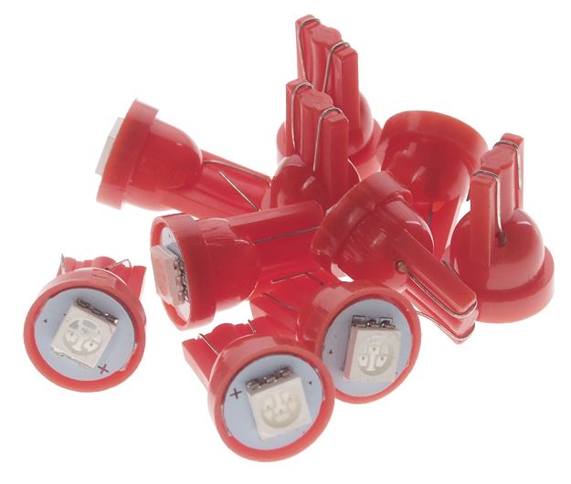 Автолампа T10W (W2,1x9,5d) 1 SMD 5050 RED 12V MEGA ELECTRIC /10