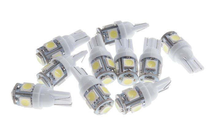 Автолампа T10W (W2,1x9,5d) 5 SMD 5050 WHITE 6000K 12V MEGA ELECTRIC /10
