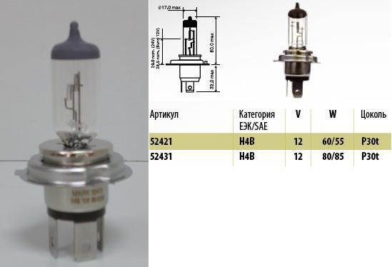 Автолампа Н4B Маяк 12- 80/85 Р30t, 10/100/400