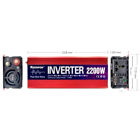 Инвертор 24v-220v/2200w Red