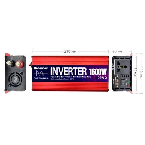 Инвертор 24v-220v/1600w Red