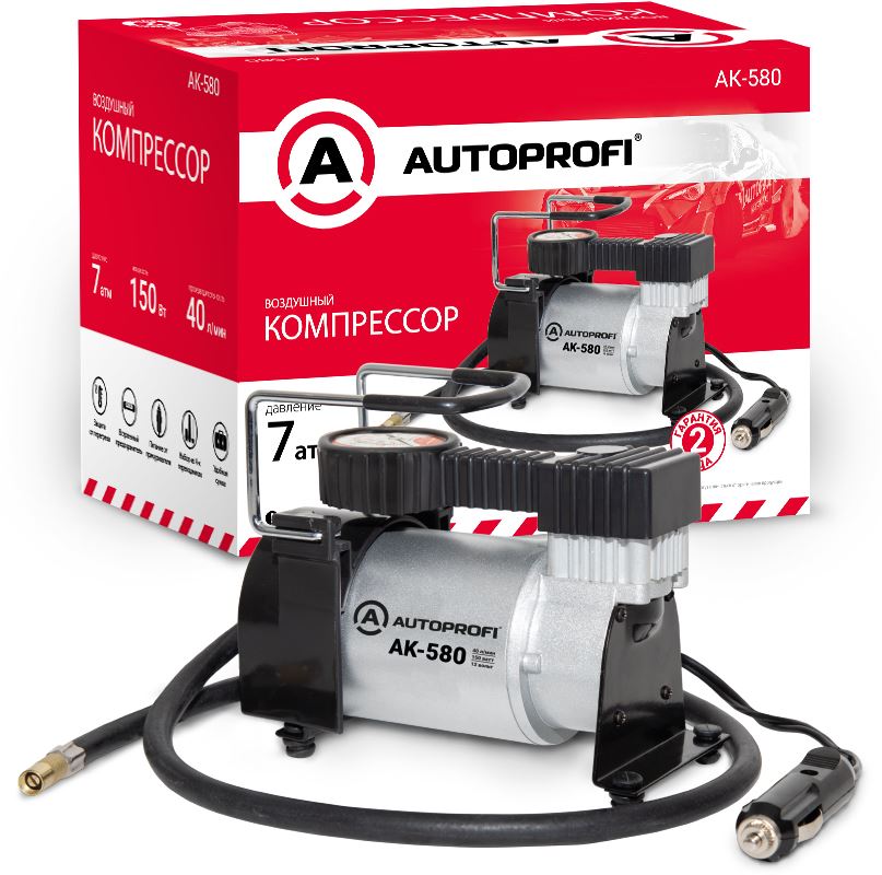 Компрессор  40 л./мин., AUTOPROFI,  12V/14A, 150W, шланг 1 м., шнур питания 3 м., питание от