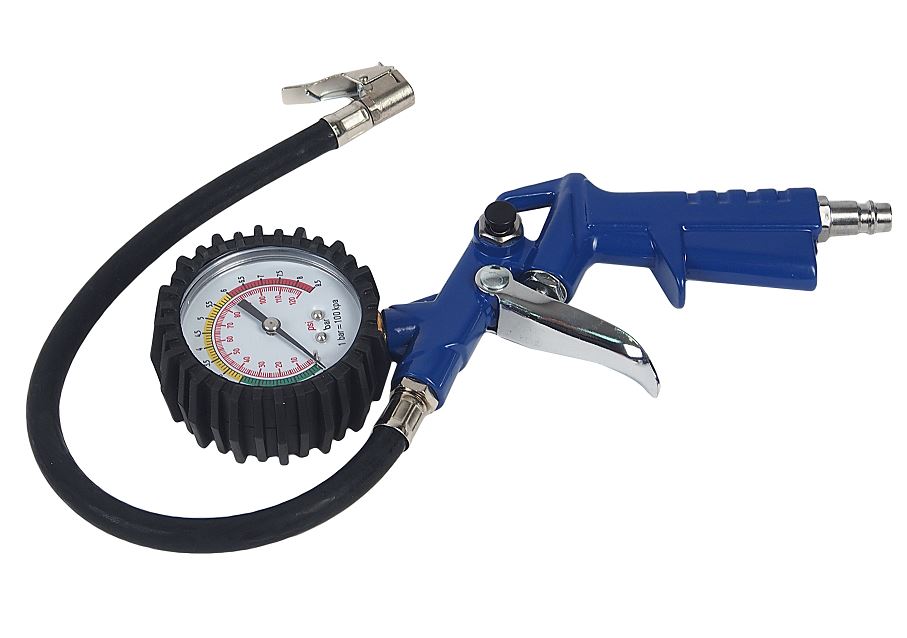 Пистолет для подкачки шин с манометром и шлангом (0-8.5 Bar), в блистере ROCKFORCE /1