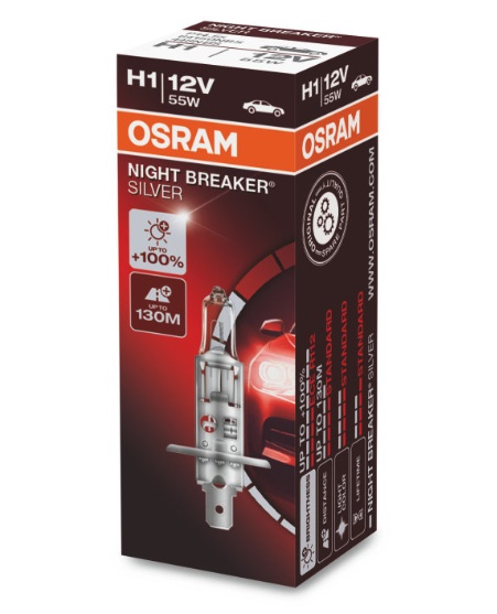 Автолампа H1 (55) P14.5s+100% NIGHT BREAKER SILVER 12V OSRAM /1/10