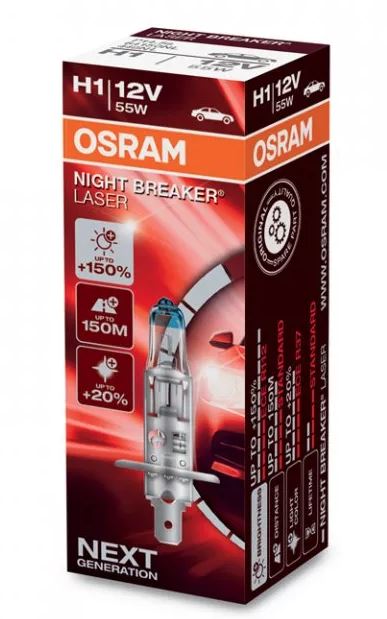 Автолампа H1 (55) P14.5s+150% NIGHT BREAKER LASER 3500K 12V OSRAM /1/10