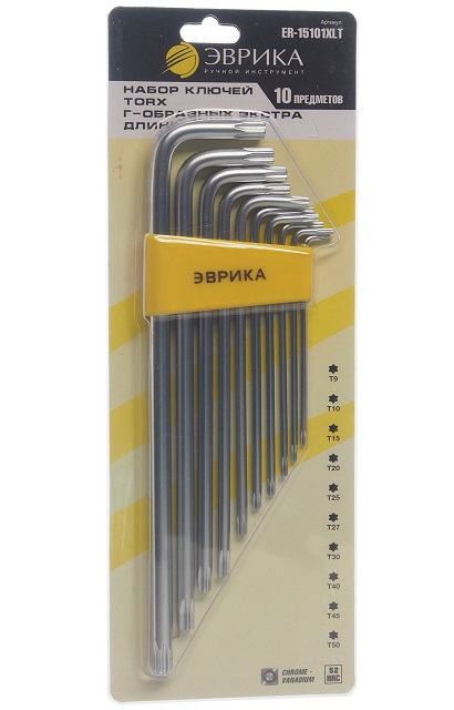 Набор ключей TORX 10пр.T9-T50 экстра длинных ЭВРИКА ER-15101XLT