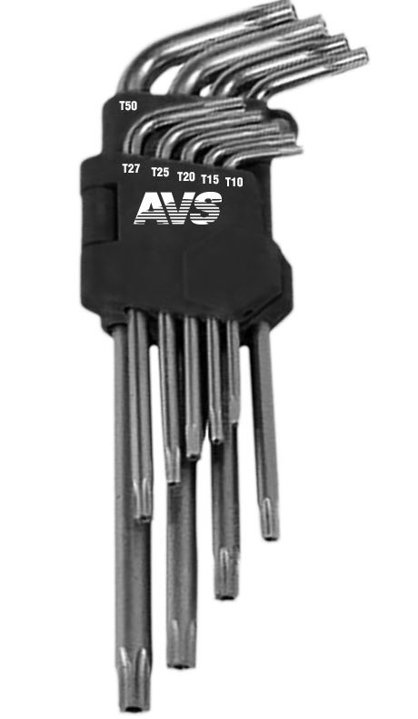 Набор ключей TORX  9 пр. T10-T50 торцевых изогнутых  с отверстием AVS TXL-9H /1/10/40/