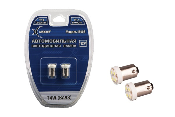 Автолампа светодиодная T4W (BA9S) B406 (Яркость 80 LM) (блистер 2 шт.) Гарантия 1 год ,XENITE