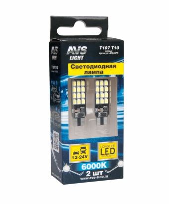 Автолампа светодиодная T107 T10/белый/ (W2.1x9.5D) 24SMD 2835, блистер 2 шт.