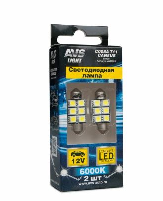 Автолампа светодиодная C008A Т11/белый/ (SV8,5/8) 36mm 6x5050 SMD CANBUS, блистер 2 шт.