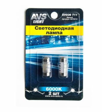 Автолампа светодиодная SV036 T11/белый/ (SV8,5) 4SMD 2835, 28 мм, блистер 2 шт.