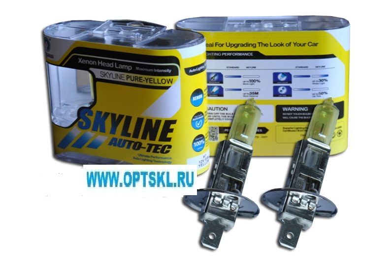 Автолампа галогеновая " SKYLINE" H1 12V55W (SOLAR YELLOW 2800K) комп. 2шт