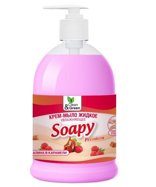 Крем-мыло жидкое "Soapy" малина в карамели увлажняющее с дозатором 500 мл. Clean&Green CG8099